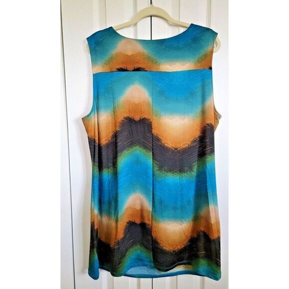 Time Line 3X Browns/Blues Tie Dye Zipper‎ Shoulder Drape Neck Top Tank Shell - Picture 2 of 8